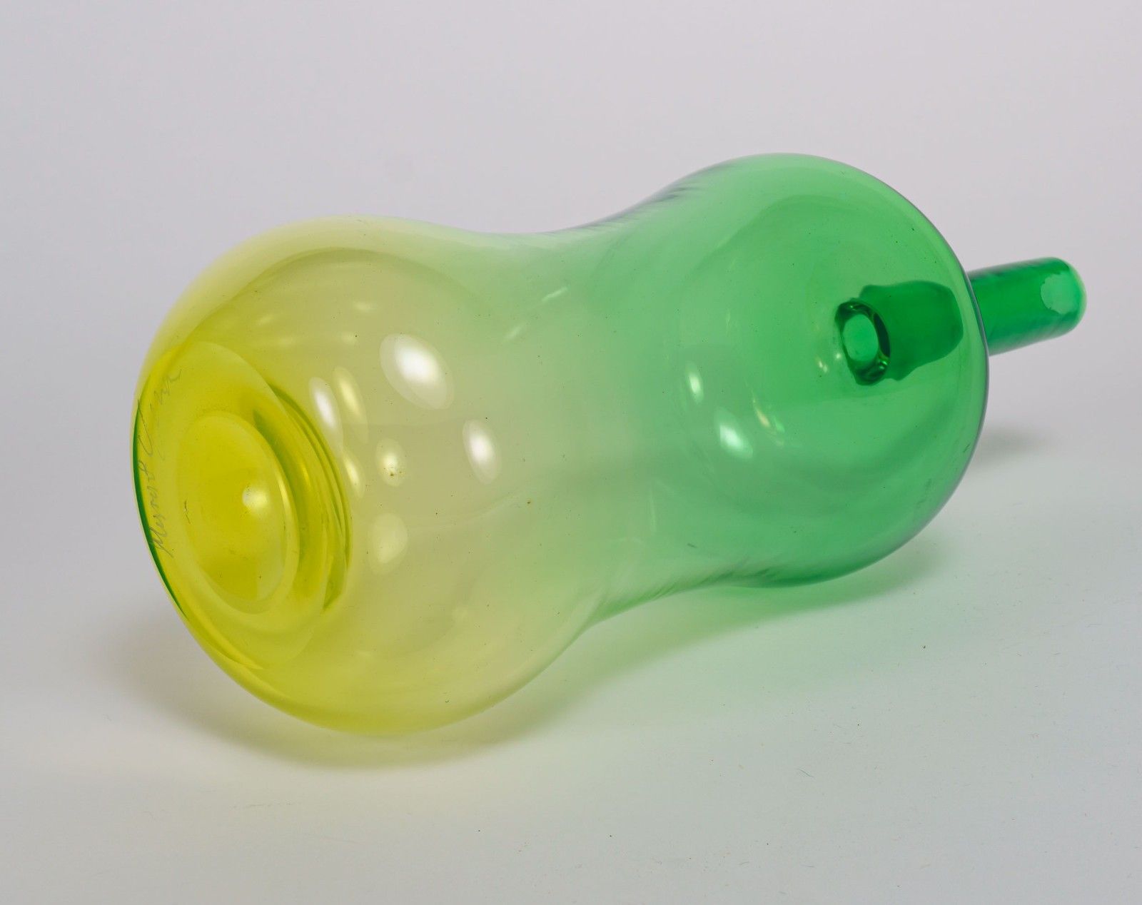 Vintage 1970s Tall Signed Yellow/Green Studio Glass Bottle Vase – Signed To Base photo furniture