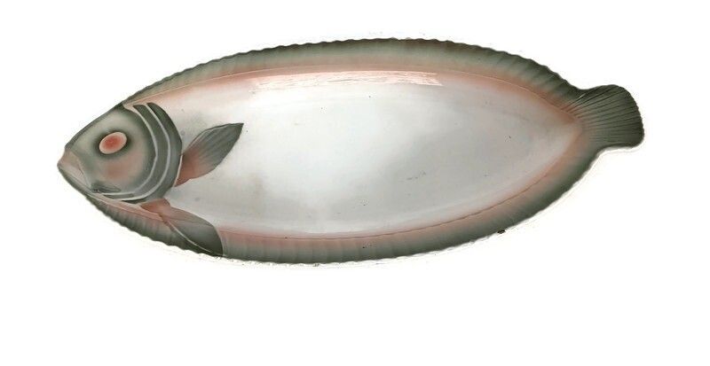 French Antique  Sarreguemines Digoin Fish Design Shape Large Serving Plate Seafo
