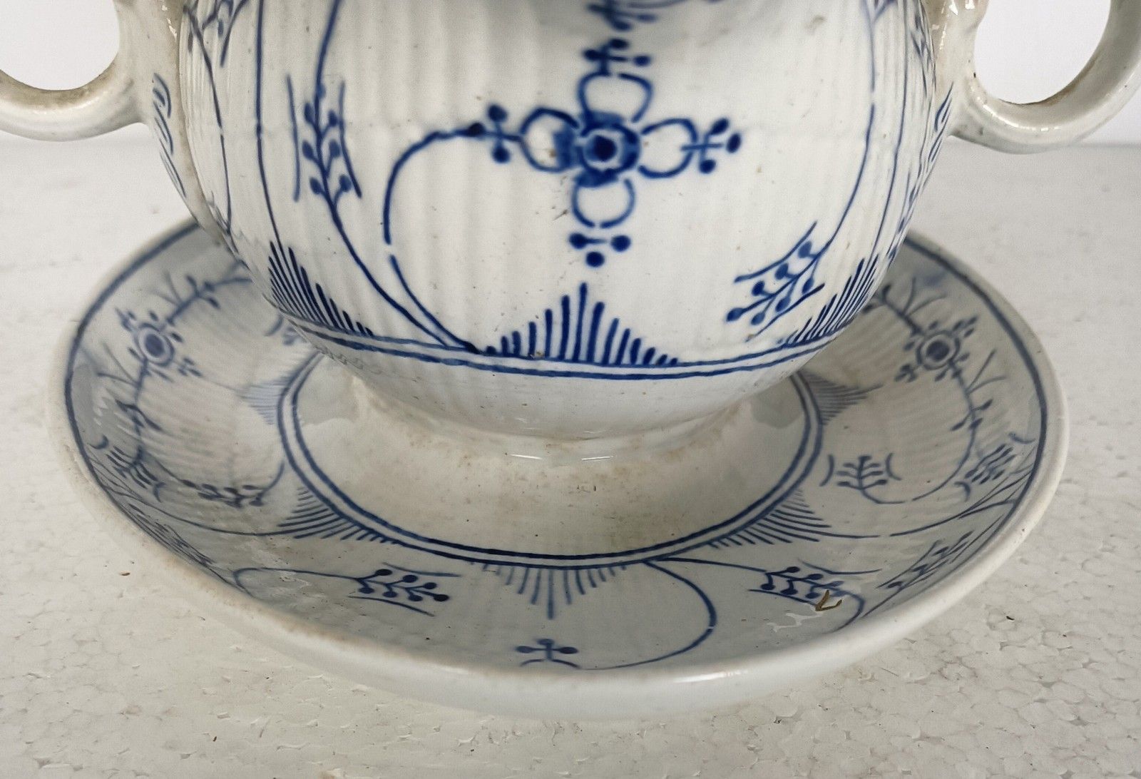 photo for sale Maastricht Holland  Copenhague Motif Blue White Gravy Boat Sauce Boat Marked 20s