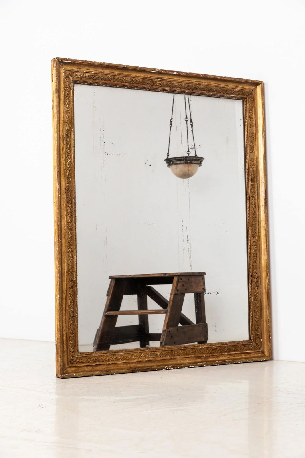 Xl Antique Distressed French Gilt Bistro Mirror
