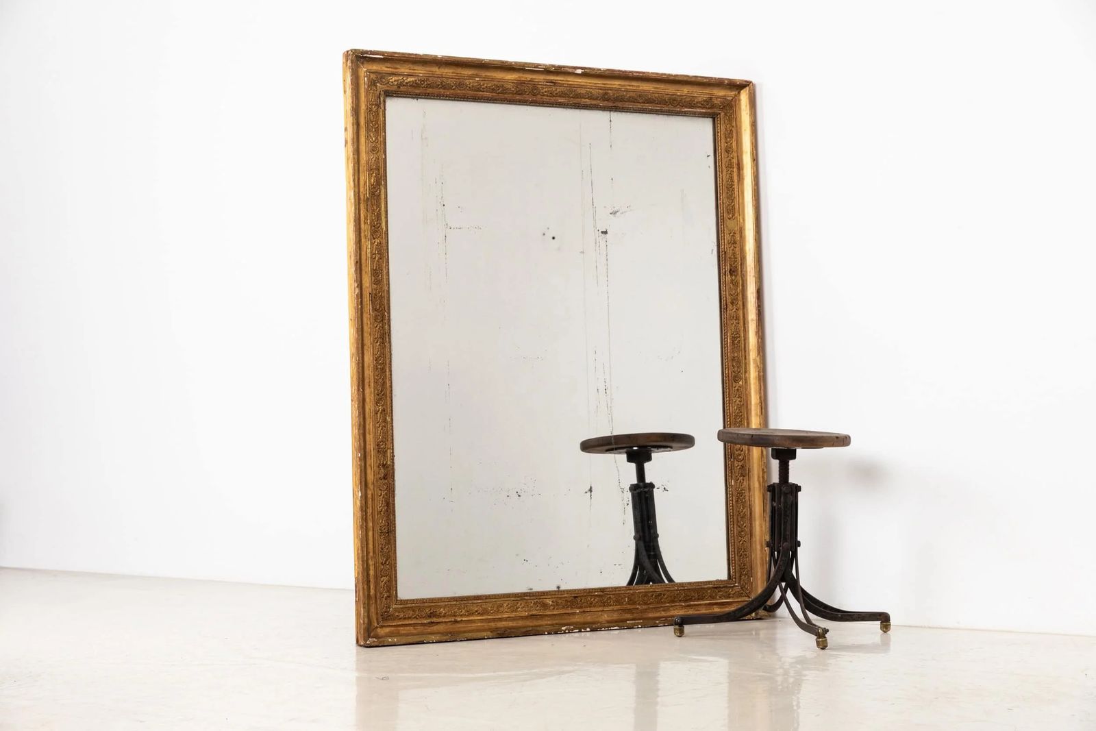 Xl Antique Distressed French Gilt Bistro Mirror photo Home Decor