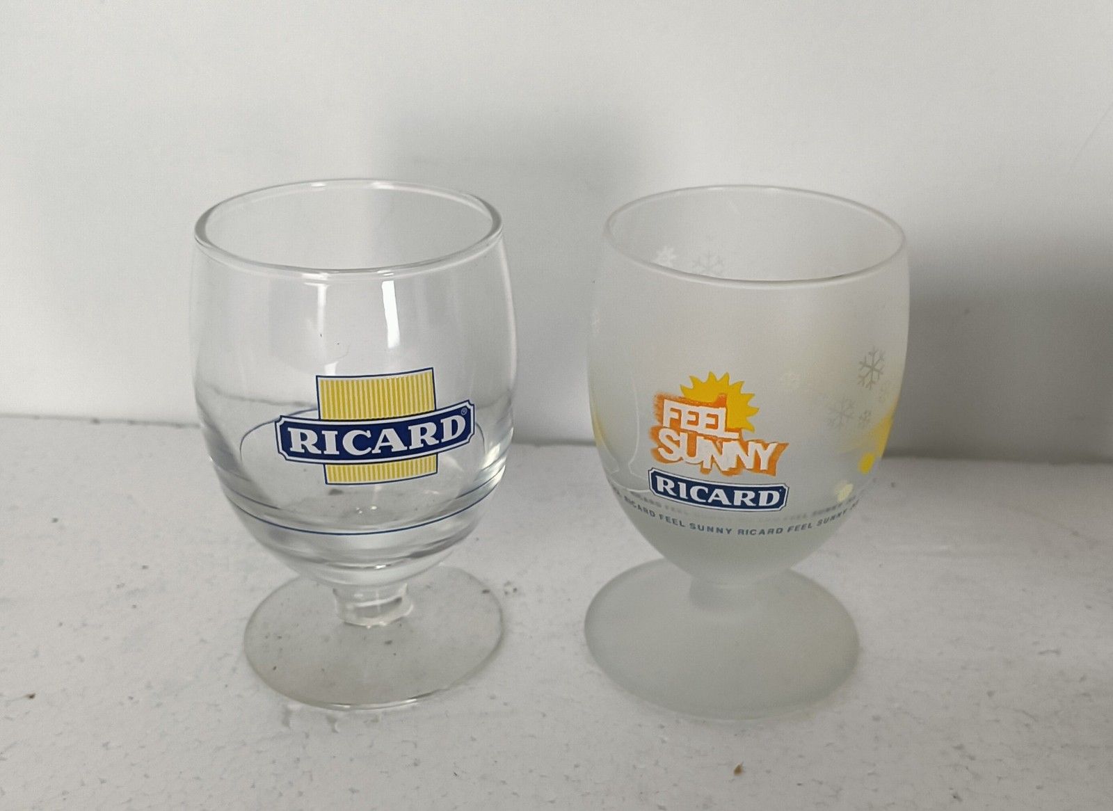 2 French Ricard Glasses  Plus Blue Jar Pastis Apero France Collector Htf photo furniture