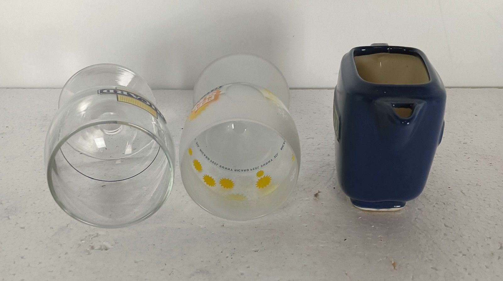 2 French Ricard Glasses  Plus Blue Jar Pastis Apero France Collector Htf photo buy