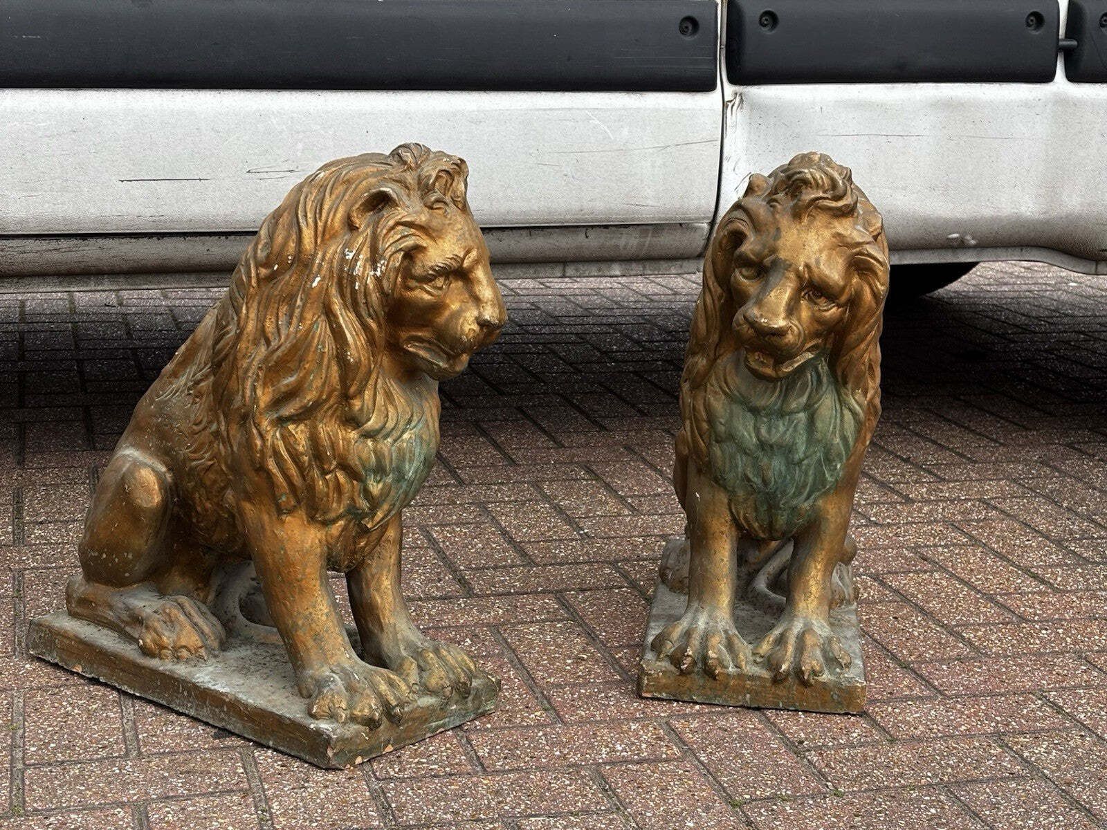 Large Pair Of Old Terracotta Garden Lions photo furniture