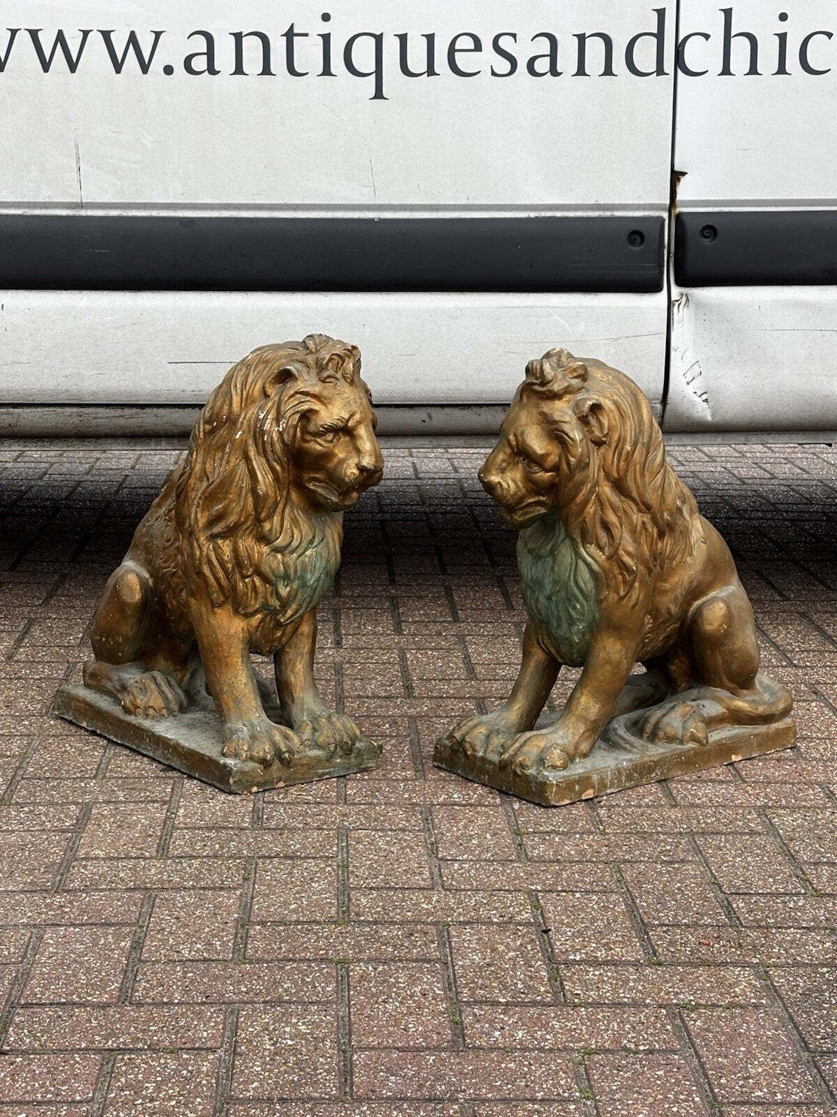 Large Pair Of Old Terracotta Garden Lions photo for sale