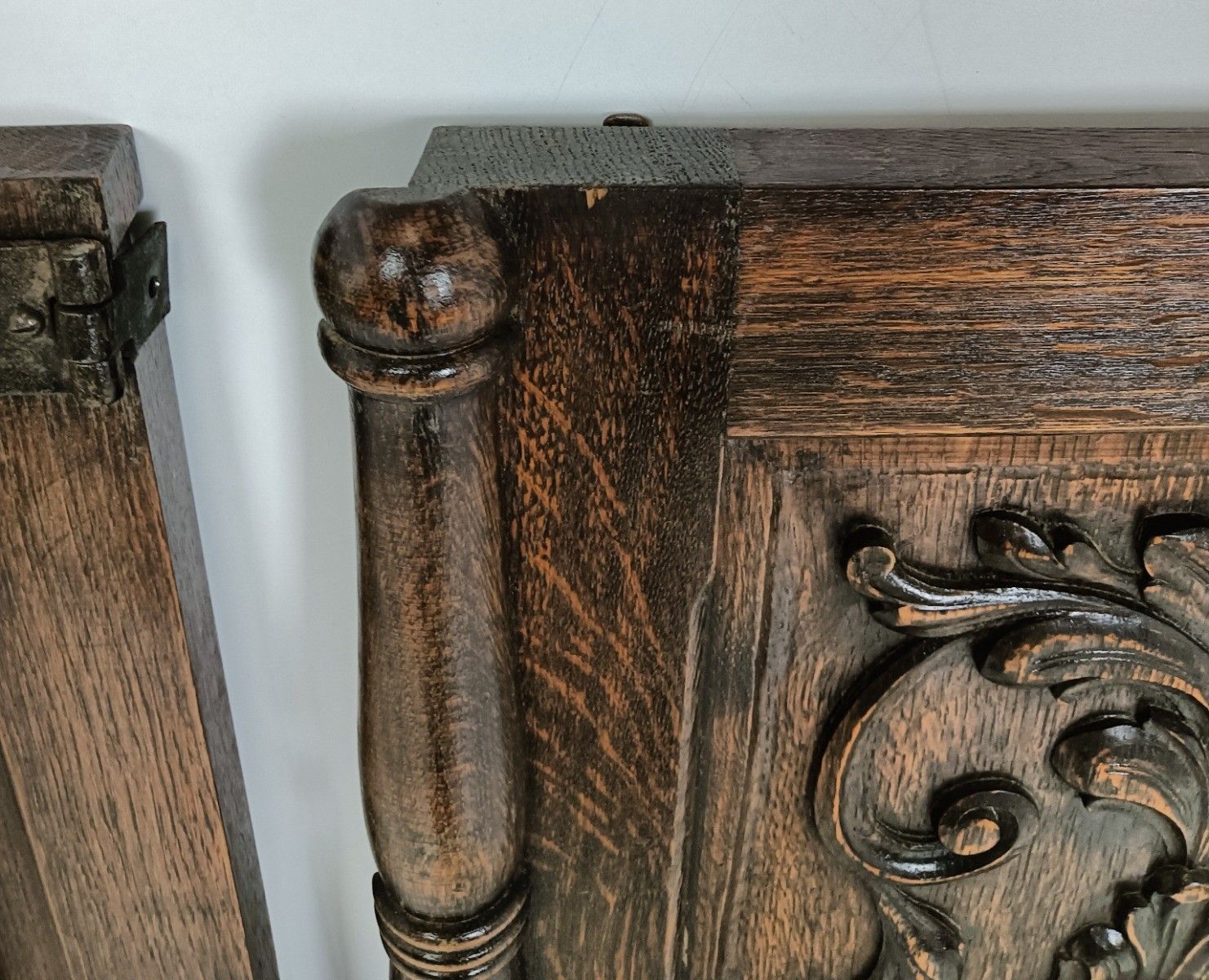 Pair Antique Carved Wood Door Panels Iron Trims Architectural Salvaged Reclaim photo Home Fixtures