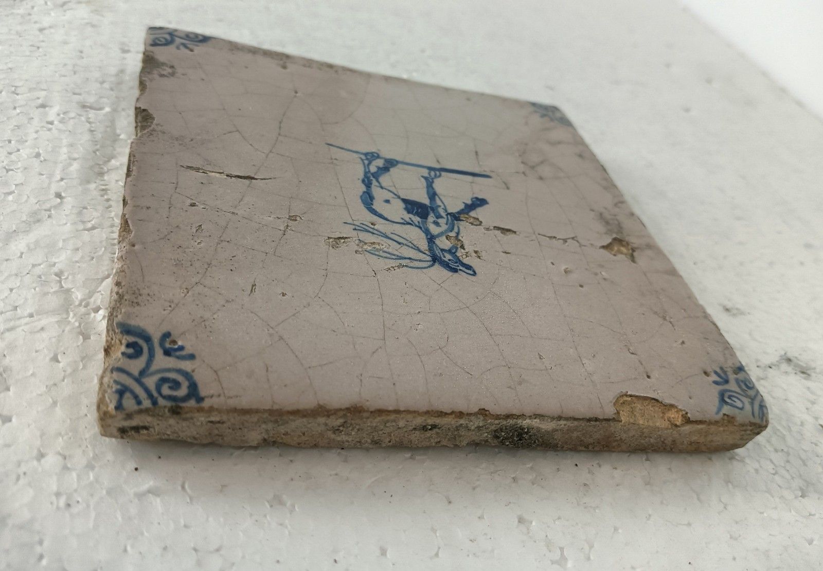 1800 Antique Delft Tile Dutch Decorative Candelabrum Deer Blue White Htf photo buy