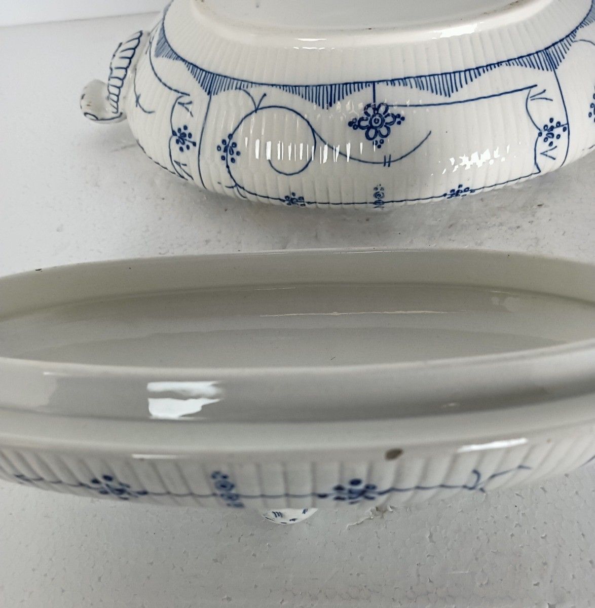Antique Oval Tureen Blue White Copenhague Motive Opaque De Sarreguemines France photo vintage