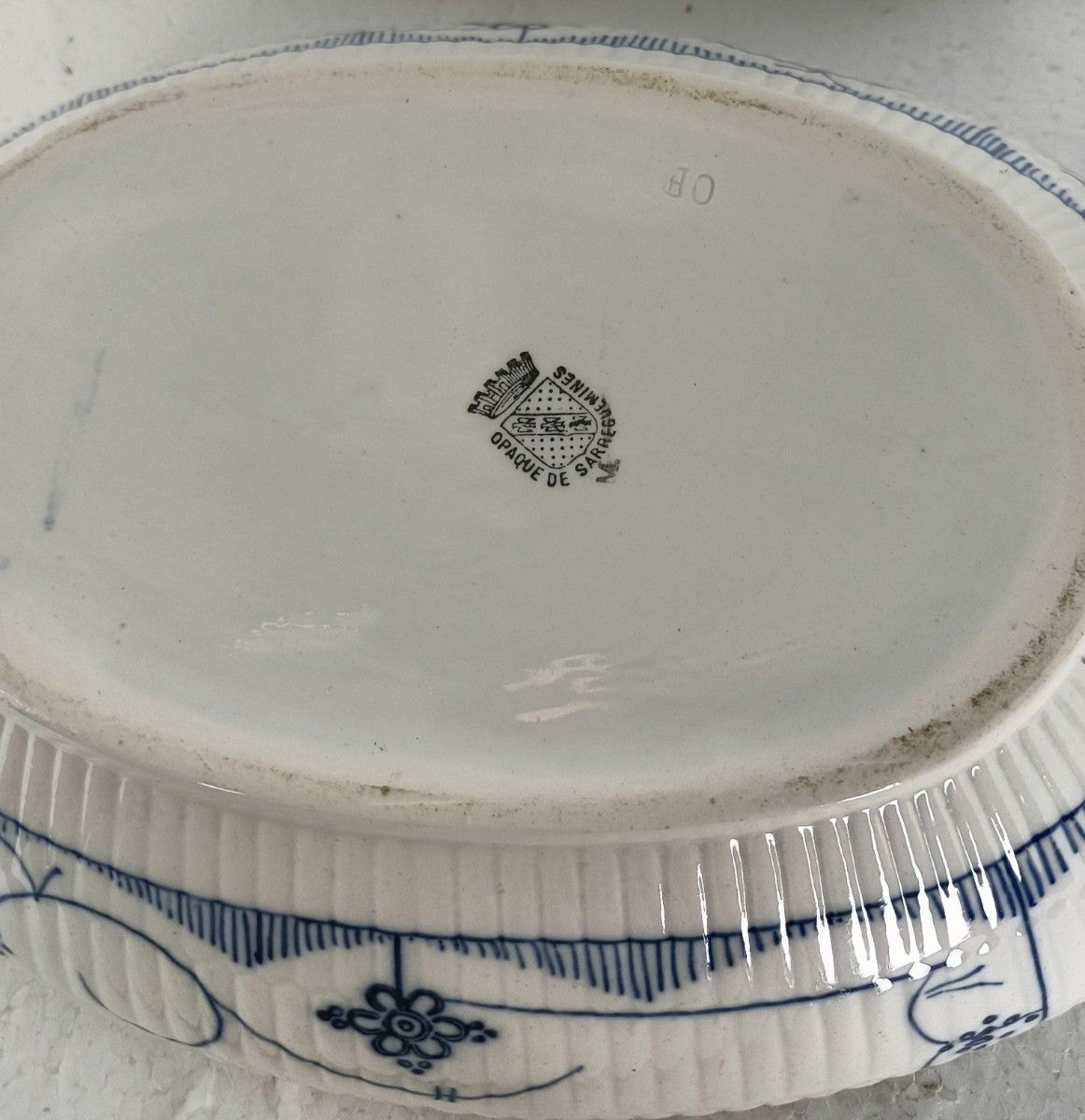 161.0 Antique Oval Tureen Blue White Copenhague Motive Opaque De Sarreguemines France photo