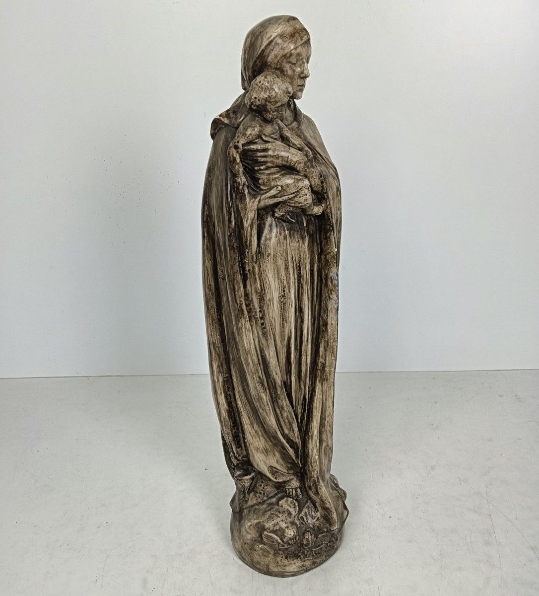 Large Statue Plaster Antique Art Deco Virgin Mary Madonna With Infant photo 492.0