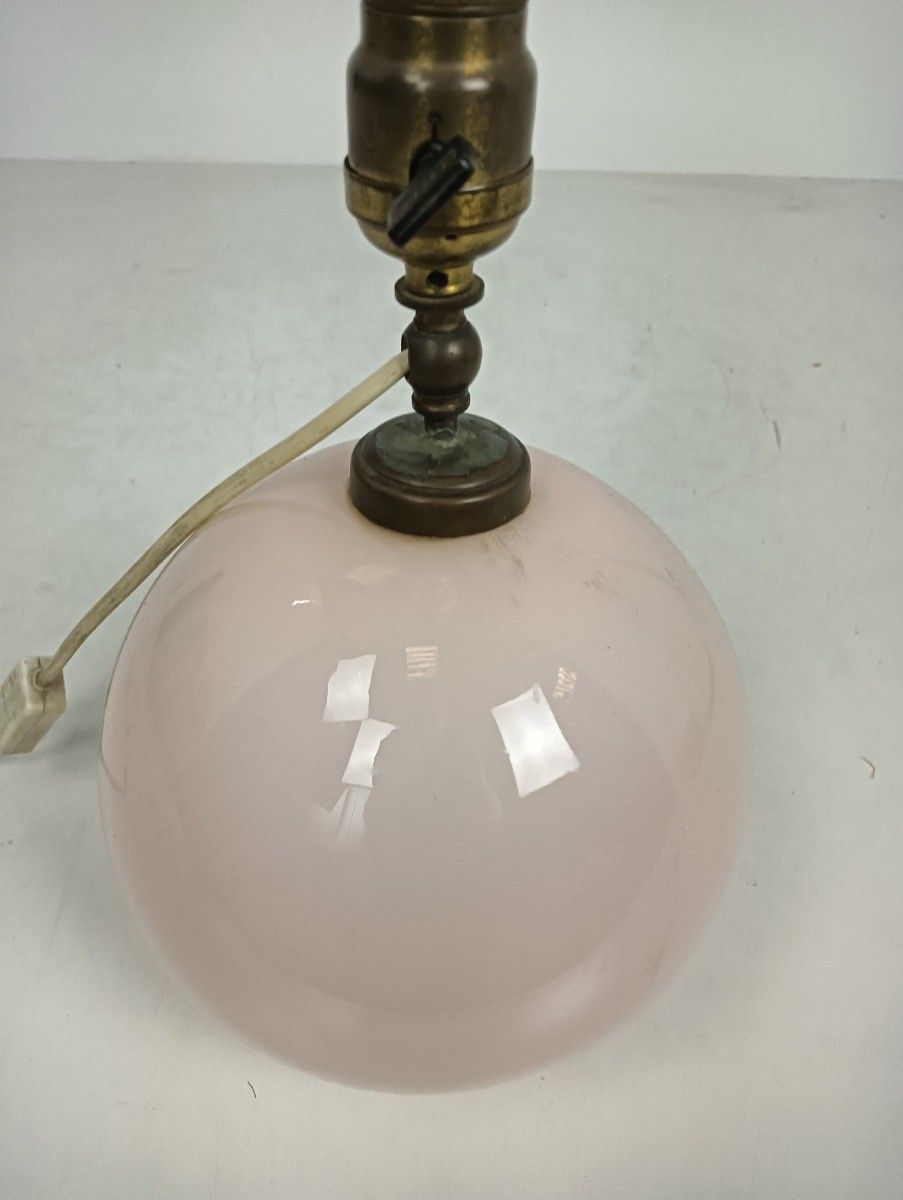 Lovely Pink Table Desk Lamp Glass Ball Baby Pink Vintage photo for sale