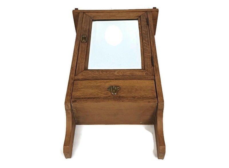 Wall Hanging Vintage Wooden Medicine Apothecary Shaving Cabinet With Beveled Gla