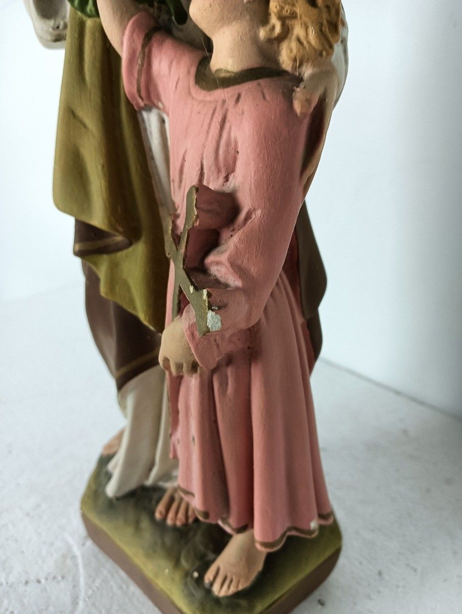 Statue Saint Joseph Protector Of Homes Infant Jesus Neo Gothic Antique Polychr photo Art