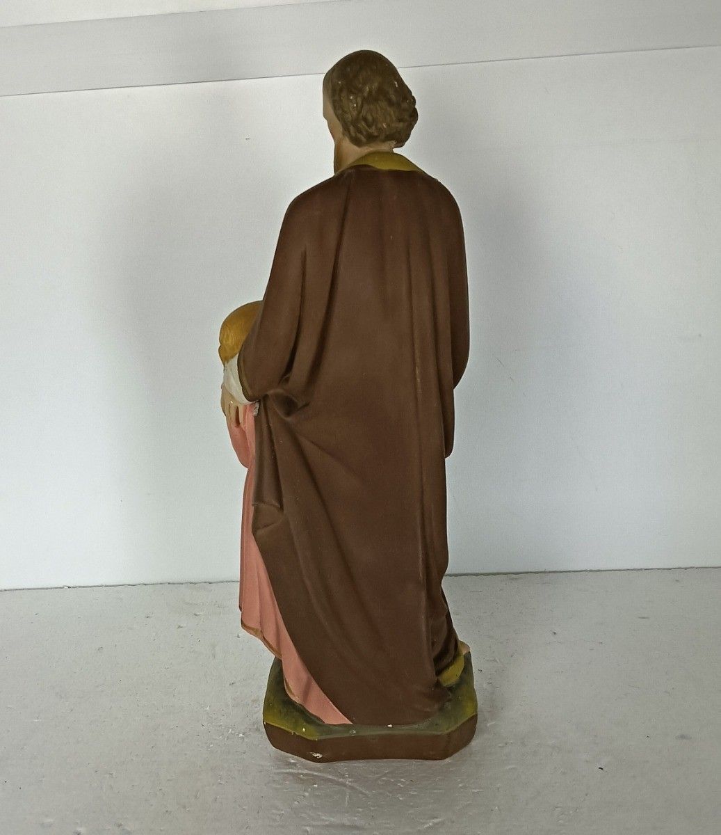 Statue Saint Joseph Protector Of Homes Infant Jesus Neo Gothic Antique Polychr photo vinterior
