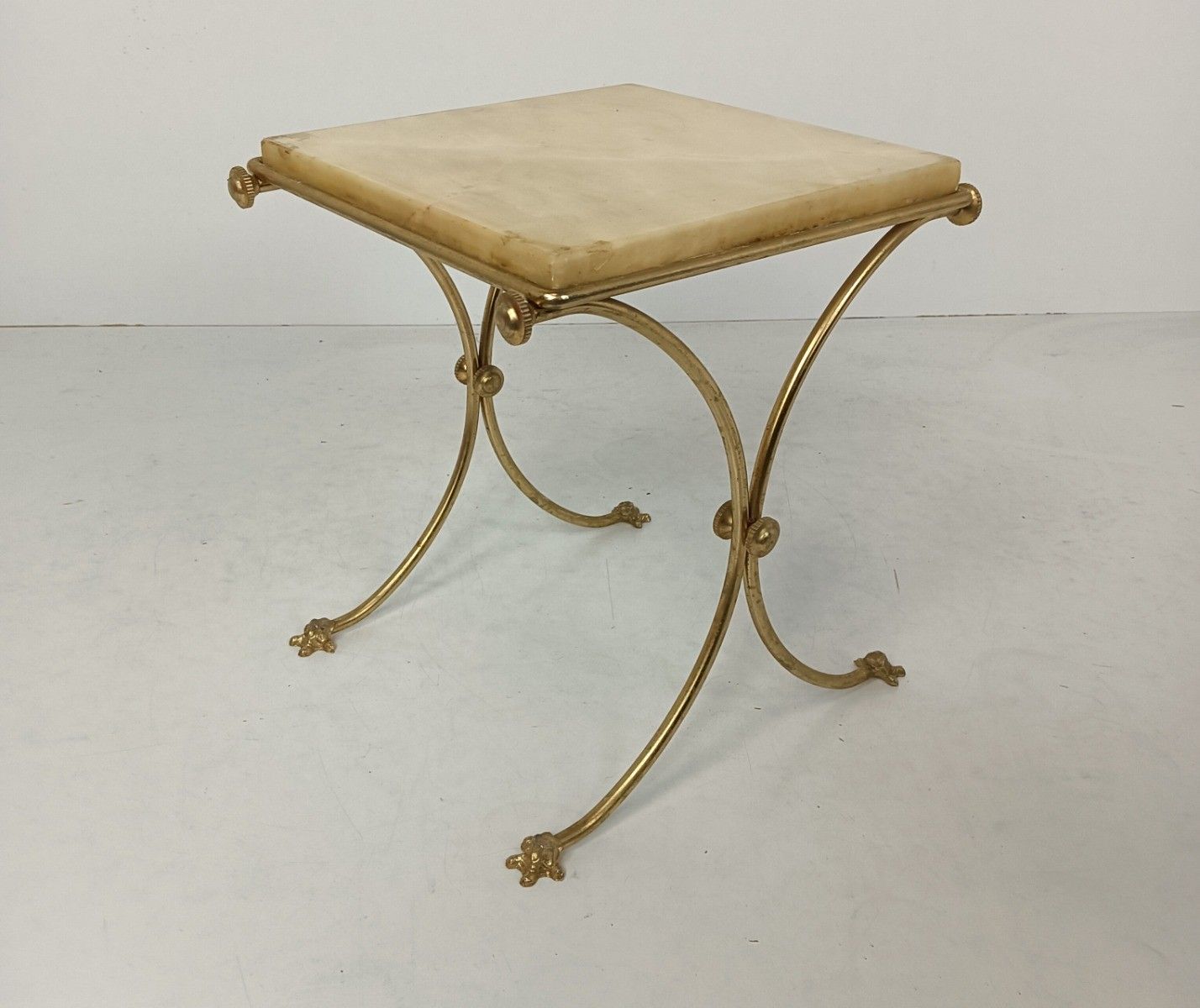 Small Brass Marble Pedestal Plant Stand Side End Table Hollywood Regency Vinta photo furniture