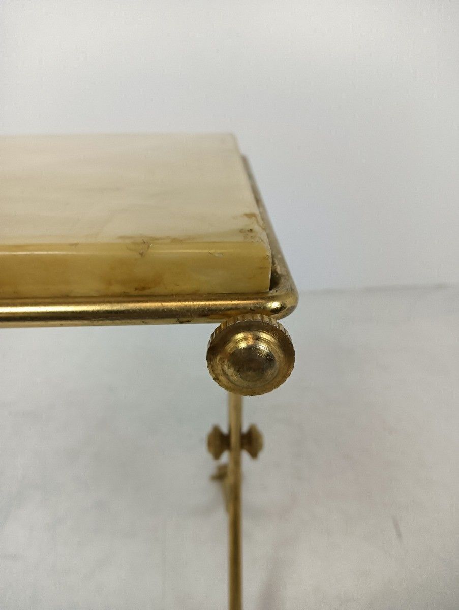 Small Brass Marble Pedestal Plant Stand Side End Table Hollywood Regency Vinta photo 268.0