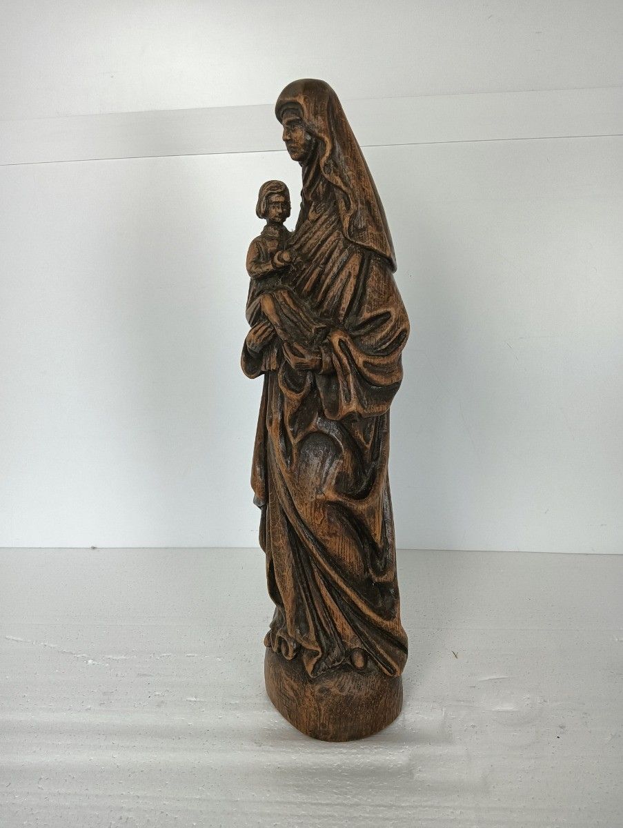 Hand Carved Wooden Sculpture Signed Gaston Dobbelaere Statue Our Lady Madonna Mo photo buy