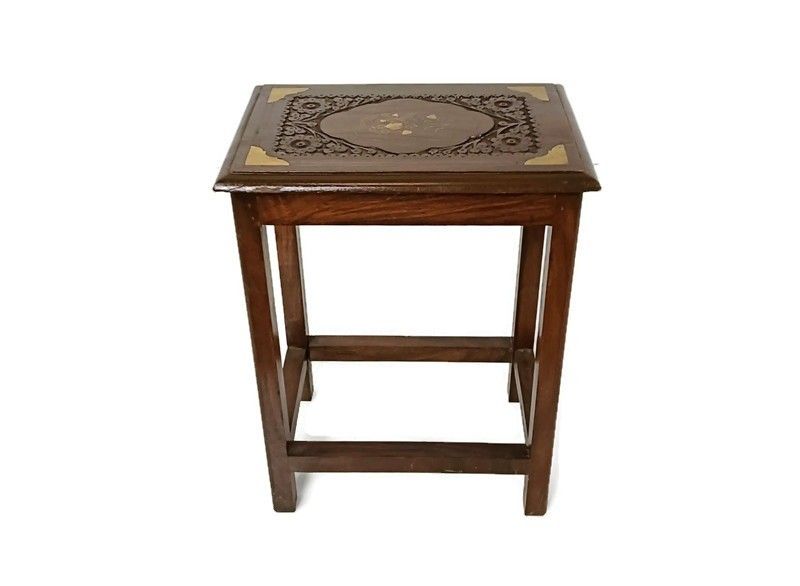 Small Vintage Carved Wooden Side Occasional Tea Wine Table Plant Bonsai Stand  C