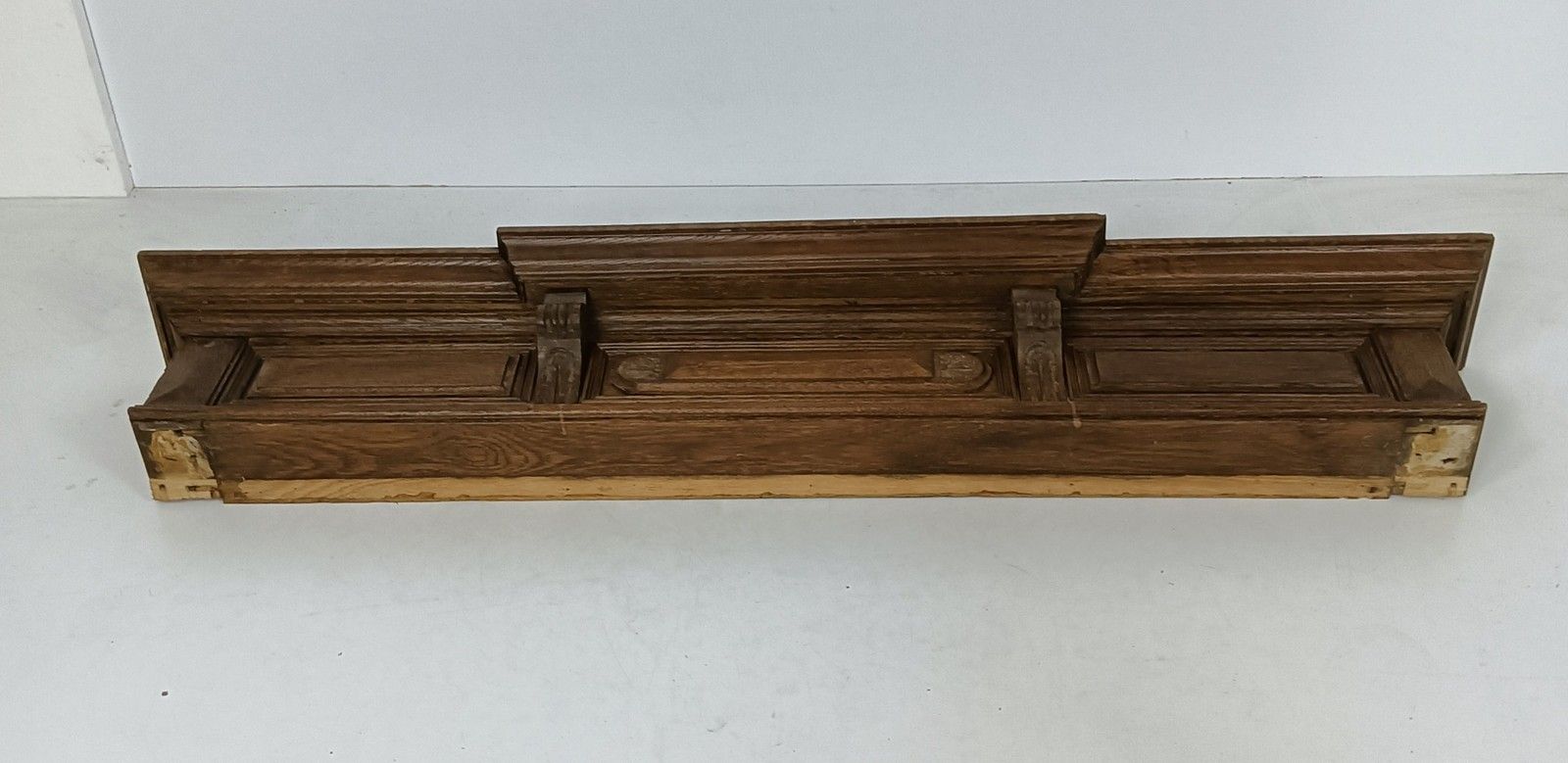 Heavy Large Antique Carved Wooden Pediment Over Door Trim Architectural Salvaged photo for sale