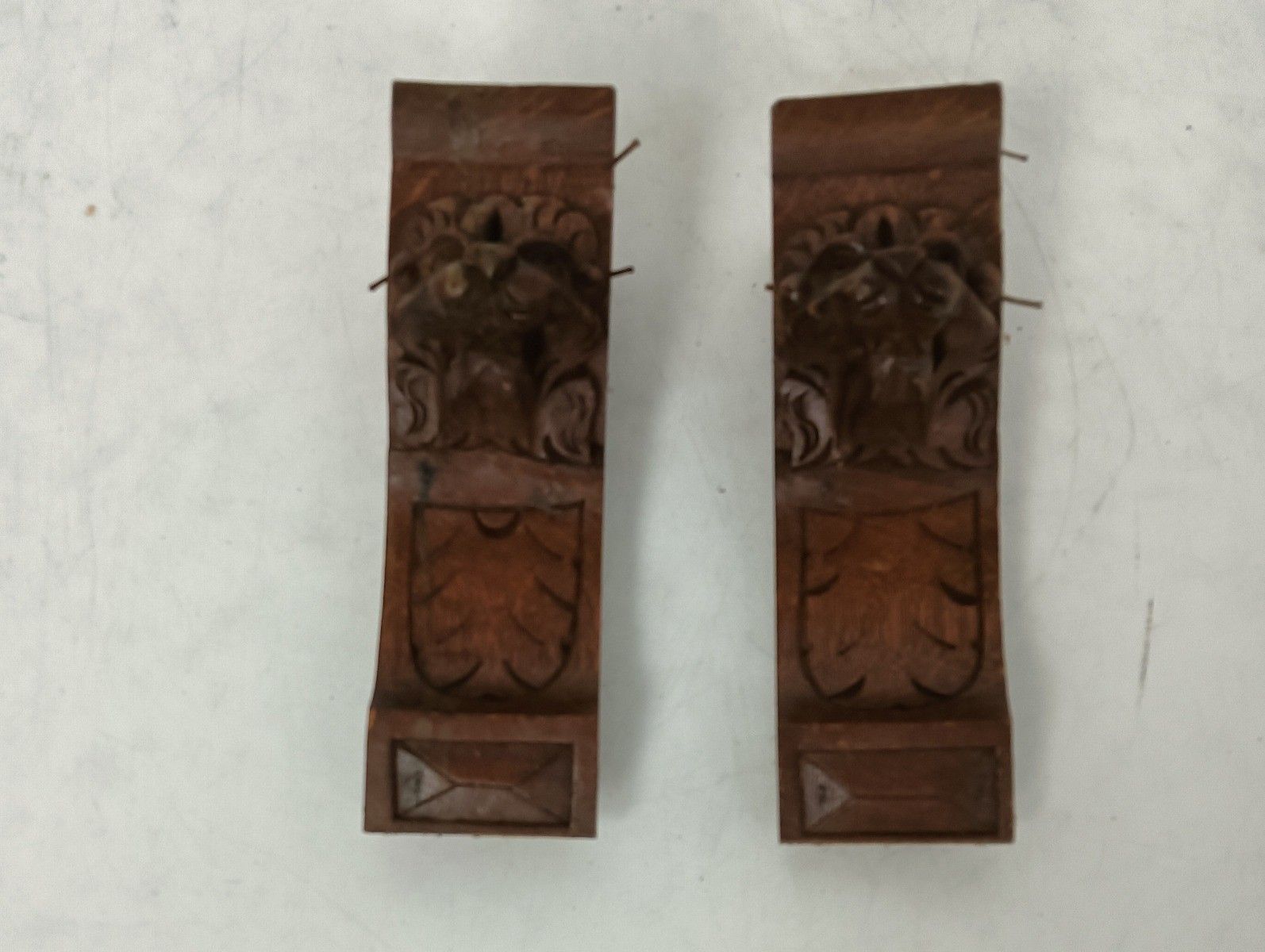 Large Antique Couple Corbels Hand Carved Wood Architectural Reclaimed Lion Heads photo Home Decor