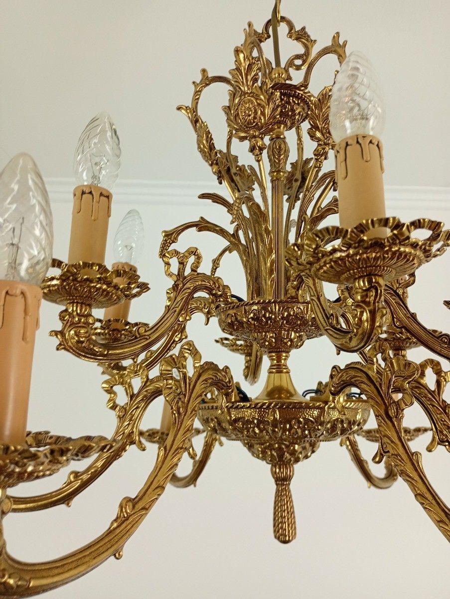 Vintage Spanish Revival Chandelier 12 Arm Lights Brass Gorgeous Ornate Ceiling F photo Lighting