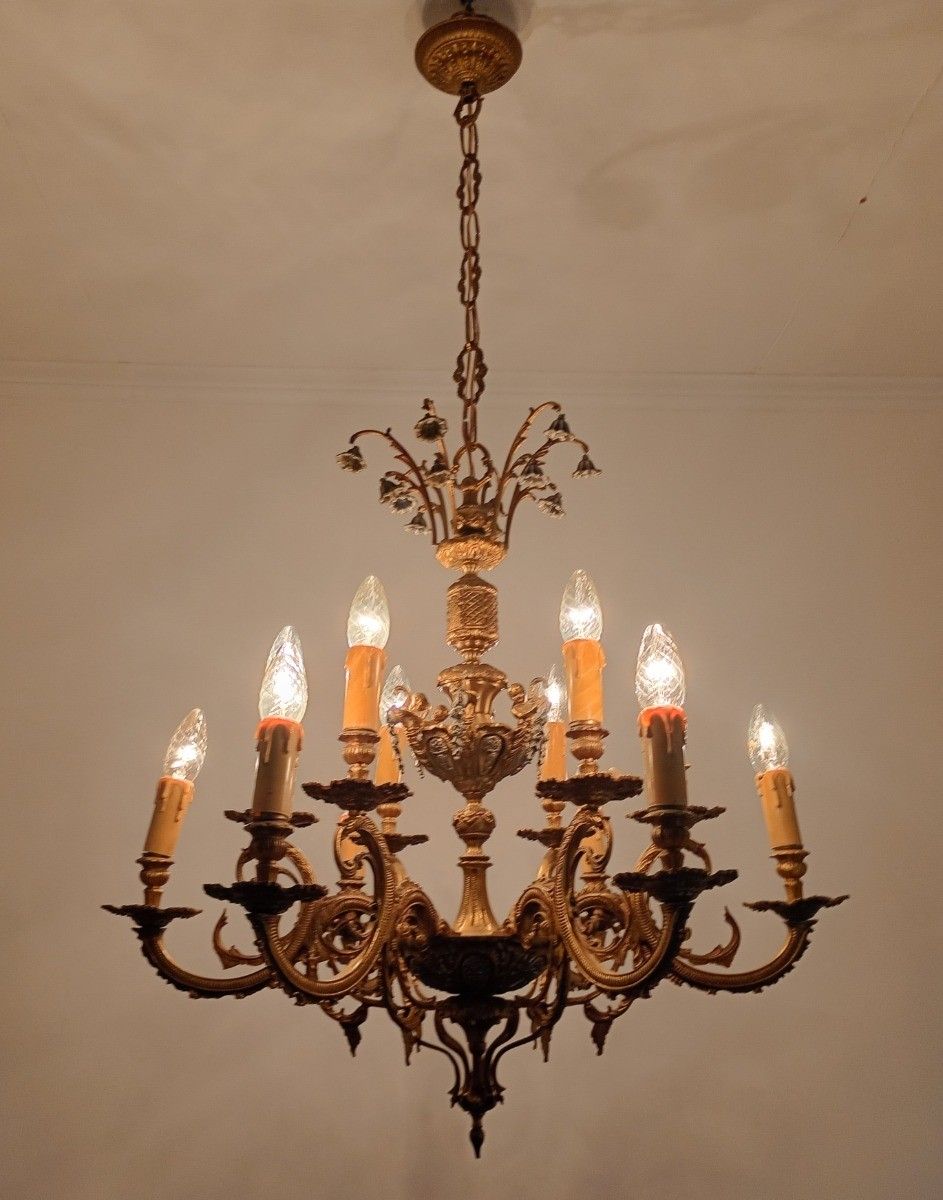 Gorgeous Spanish Revival Brass Chandelier Putti Bell Flowers 12 Arm Lights Vinta photo buy