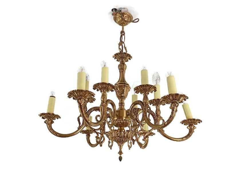 Gorgeous Spanish Revival Brass Chandelier  12 Arm Lights Vintage Ornate Ceiling
