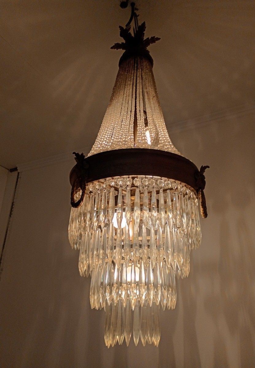 Gorgeous Sac O Perles French Empire Bag Chandelier Crystal Brass  Wedding 6 Ligh photo buy