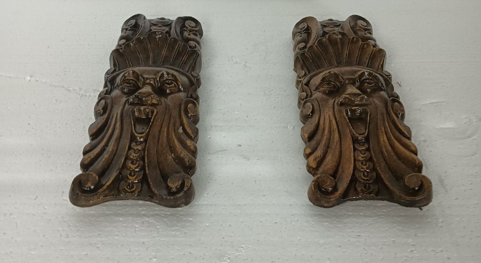 Pair Corbels  Carved Wood Pediment Antique Finial Architectural Finials French B photo vinterior