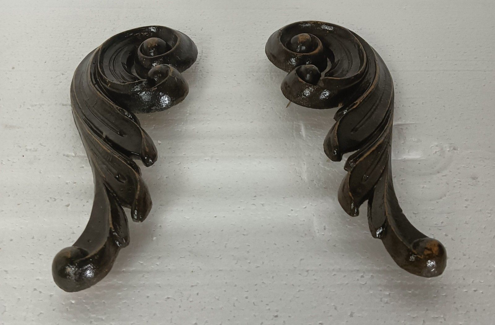 Pair Small Corbels  Pressed Wood Pediment Antique Architectural Finials French B photo Home Decor