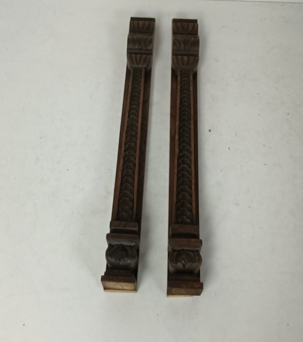 Pair Of Wooden Ornate Reclaimed Pillars Trims Large Antique Salvaged Architectur photo furniture