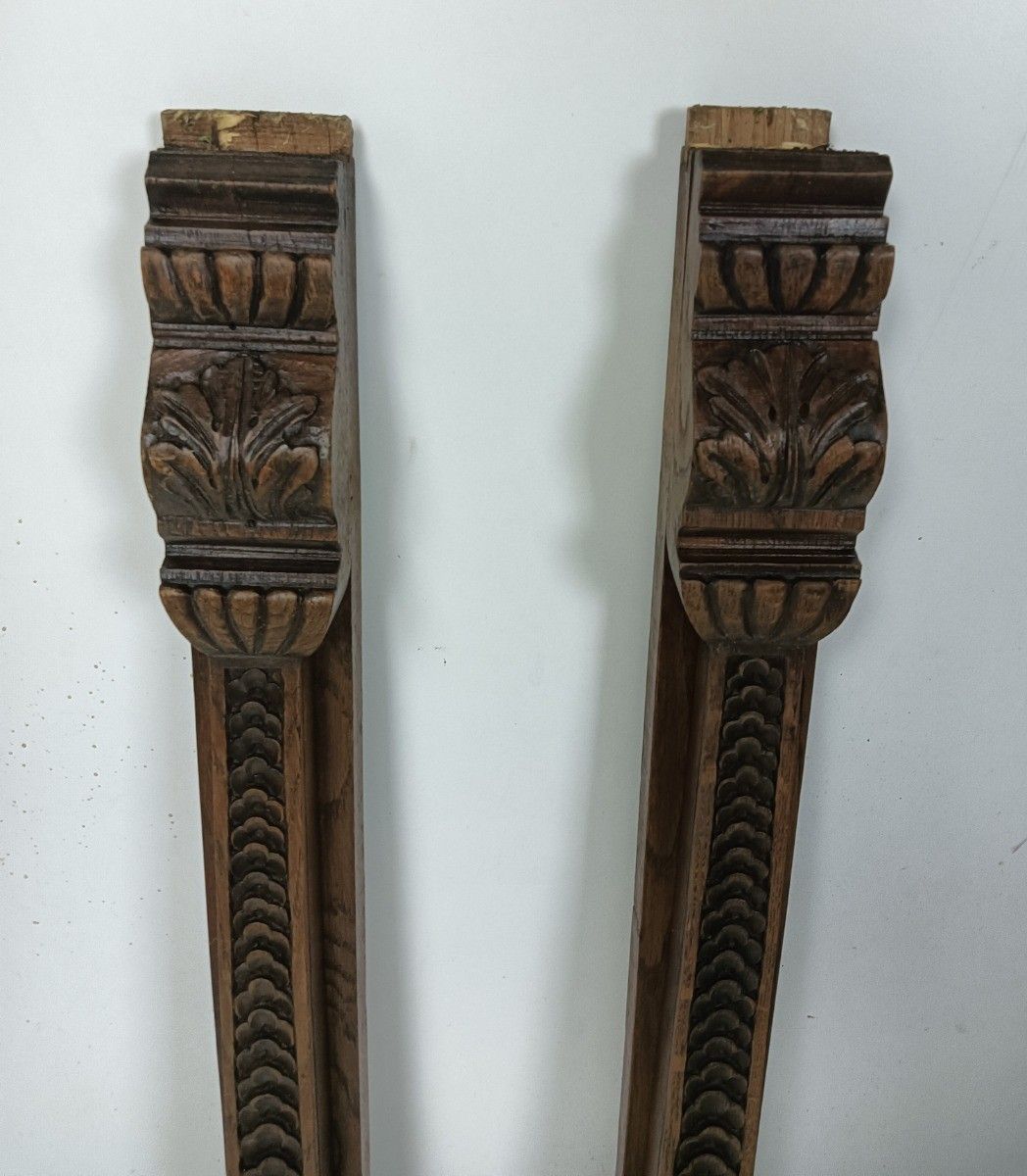 Pair Of Wooden Ornate Reclaimed Pillars Trims Large Antique Salvaged Architectur photo for sale