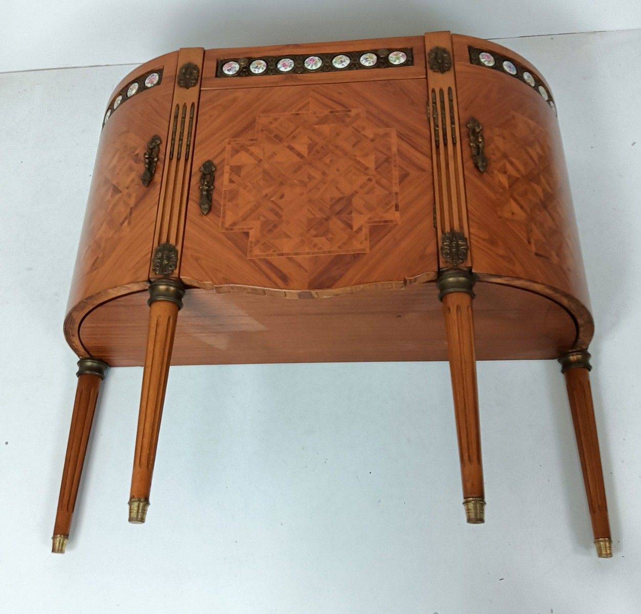 1565.0 Cabinet Wood Marble Top Inlay Marquetry Brass Trims Medallions Commode Cabinet V photo