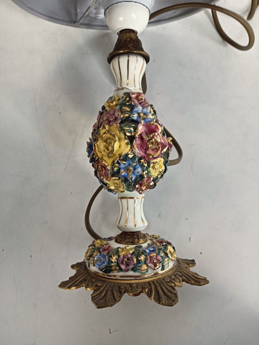 Pair Of Vintage Desk Table Nightstand Lamps Porcelain Italy photo furniture