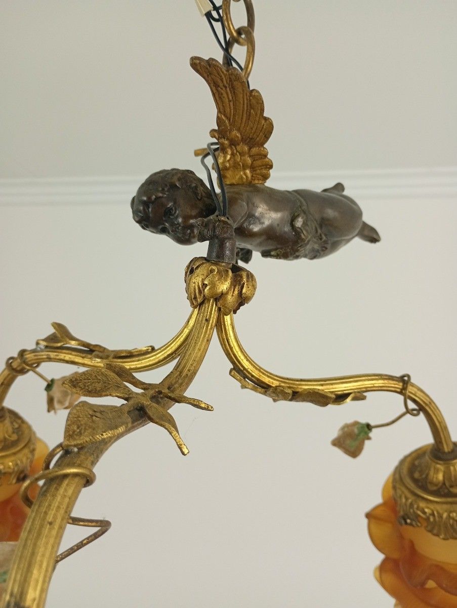 Gorgeous Vintage Chandelier Fixture With 3 Arms Angels With Large Wings Bronze W photo Lighting