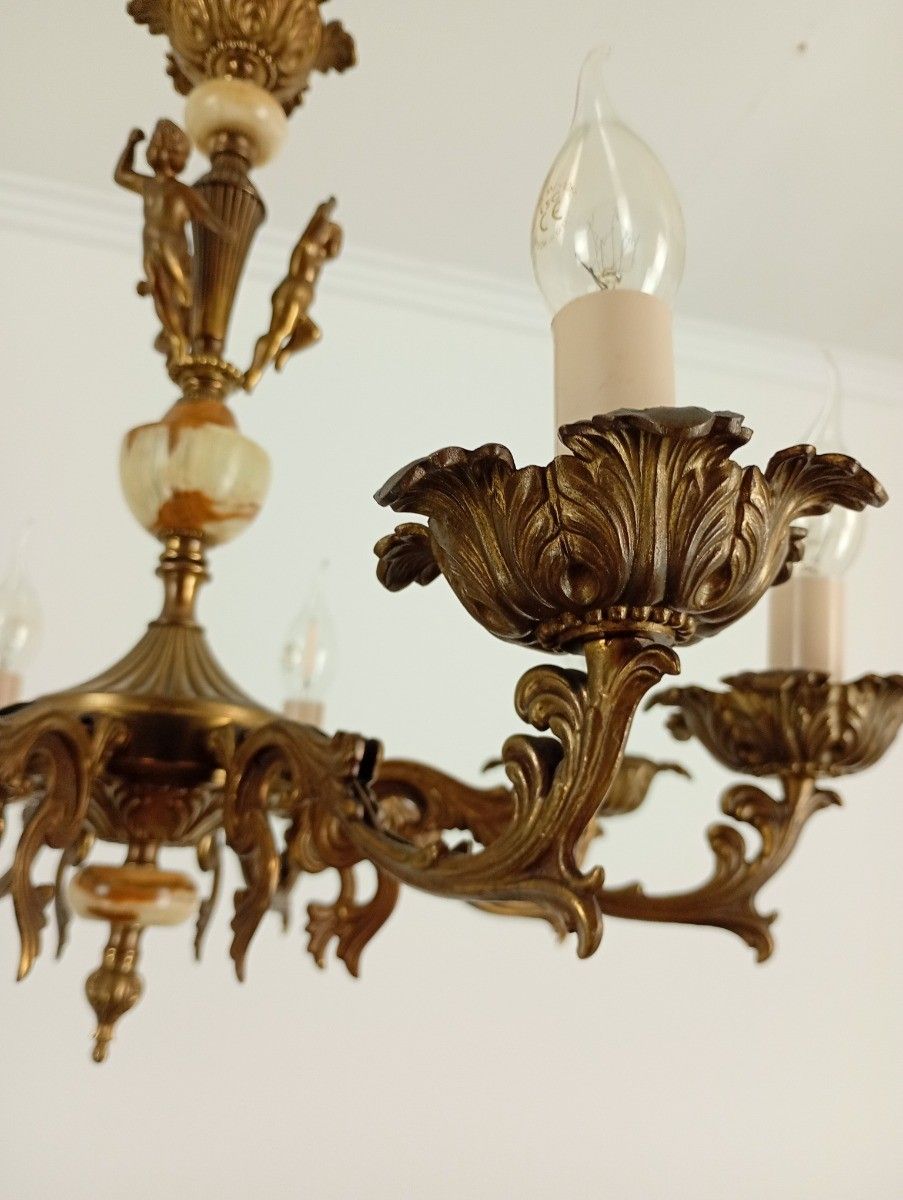 Gorgeous Chandelier With Putti Brass With Marble Parts Hollywood Regency Style V photo vintage