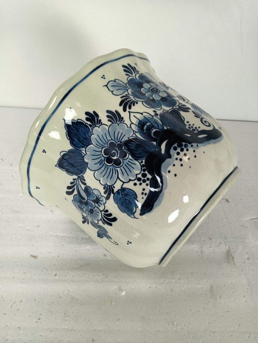 Indoor Planter Ceramic Blue White Goedewaagen Netherlands Beautiful Marked photo for sale