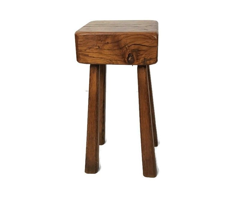 Antique Hand Carved Wood Milking Stool Pedestal Table Pedestal Barn Style Huge T