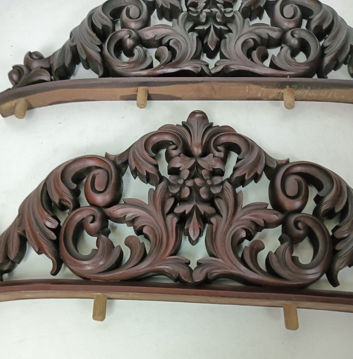 Pair Hand Carved Ornate Antique Pediments Over Door Wood  Reclaimed Architectura photo for sale