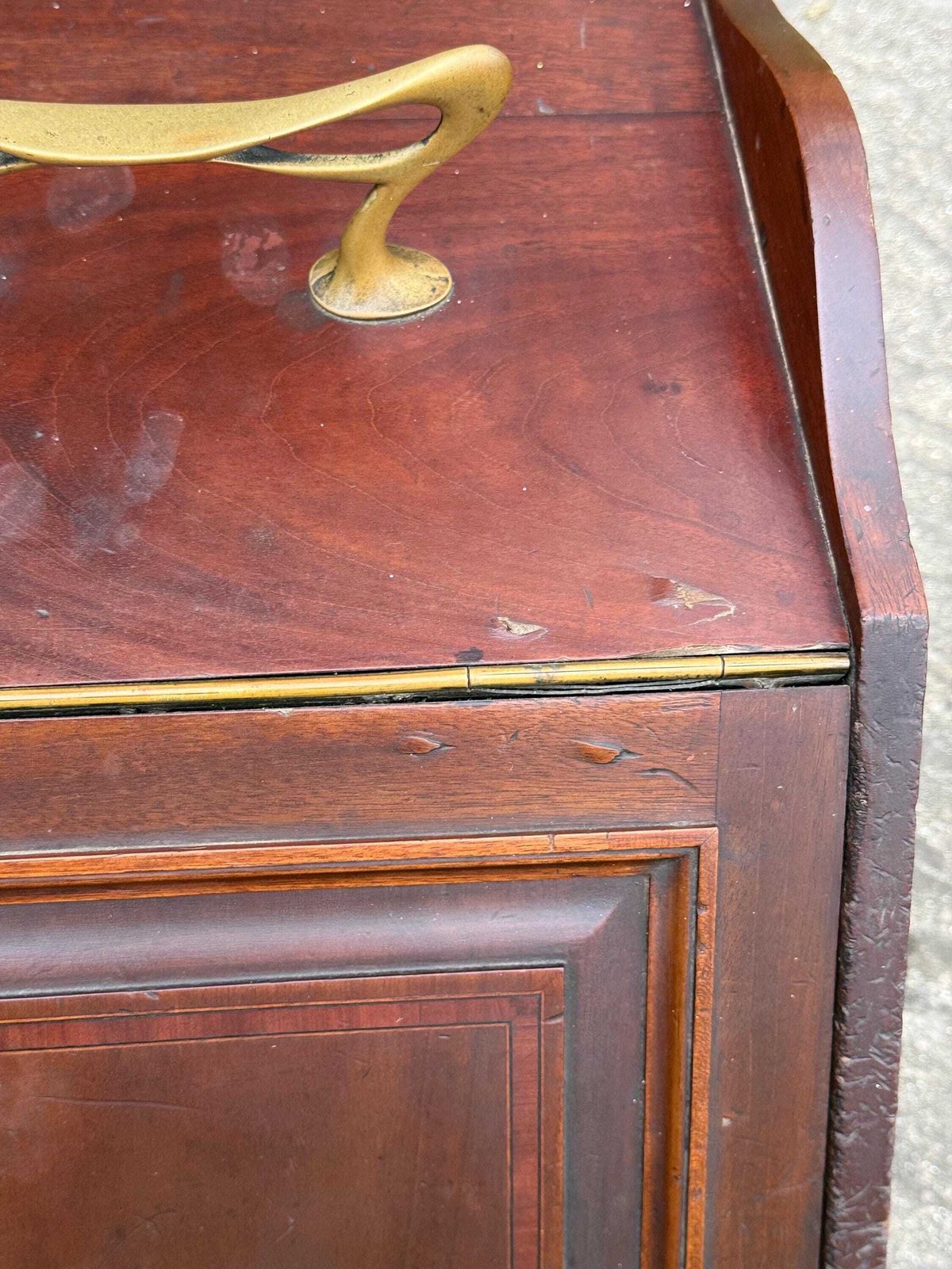 165.0 Vintage Wooden Coal Scuttle Brass Handle Fireside Log Storage Box Cabinet photo
