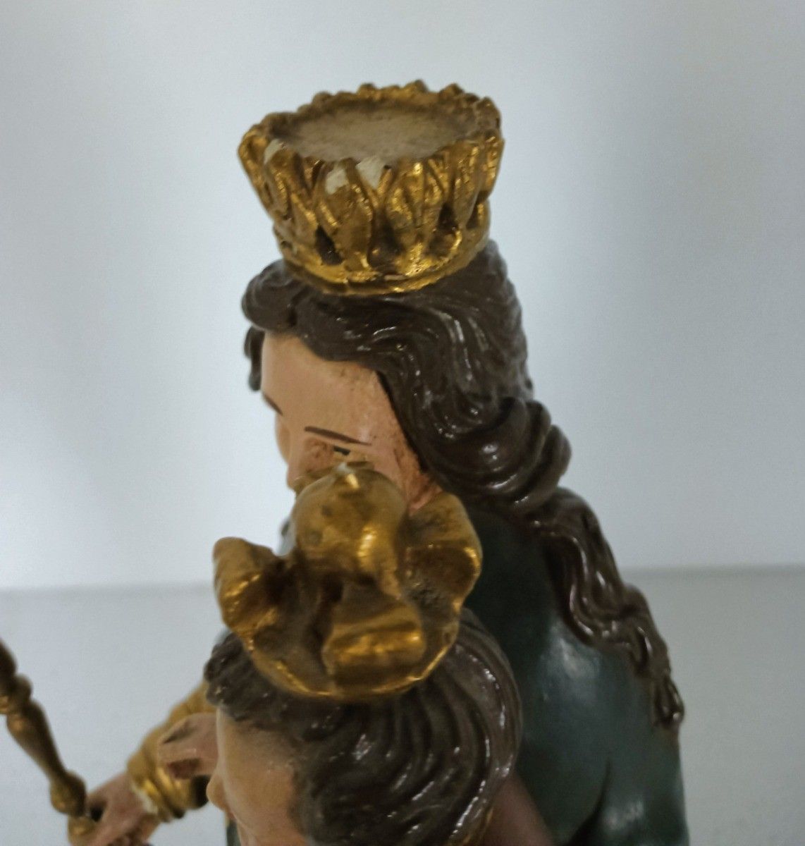 Statue Our Lady Of Arlon Notre Dame D'arlon With Infant Jesus Crowned Signed Vin photo for sale