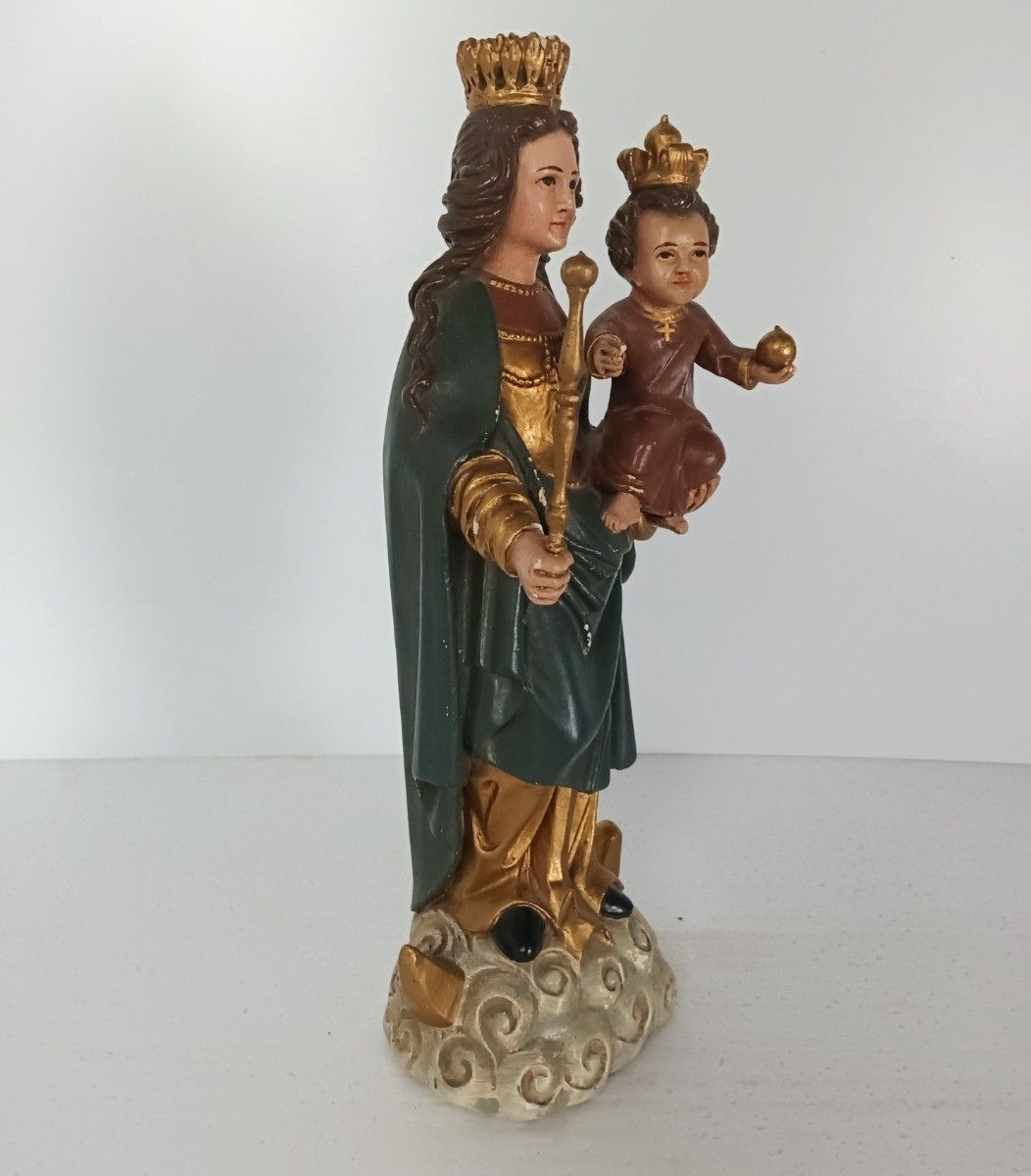 photo for sale Statue Our Lady Of Arlon Notre Dame D'arlon With Infant Jesus Crowned Signed Vin