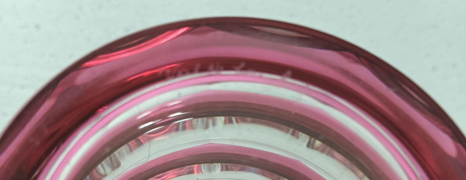 Val St Lambert Marked Small Etched Glass Crystalcut To  Clear Red Vase  Cranberr photo Home Decor