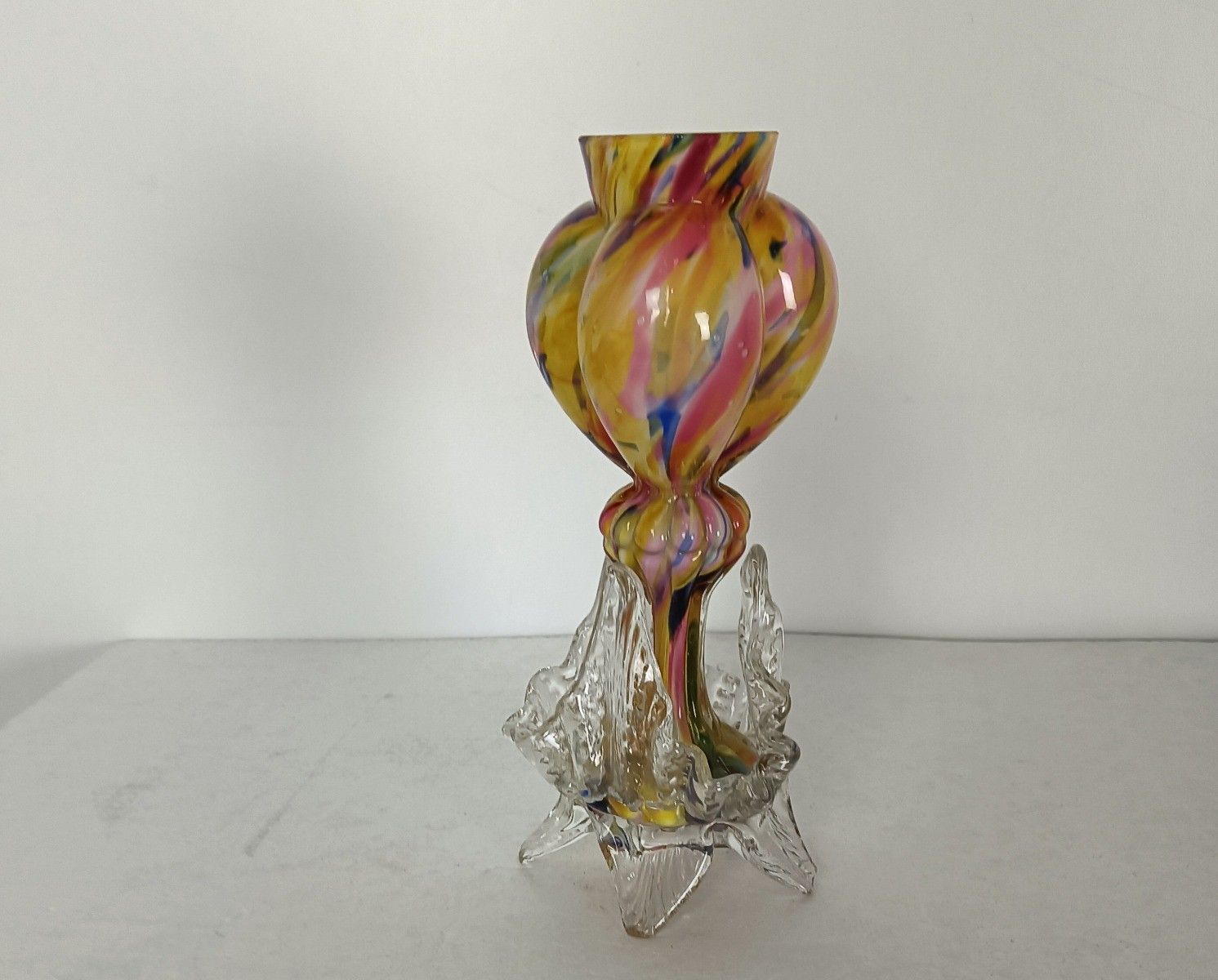 Franz Welz Antique Art Glass Rigaree Bud Vase Tri Lobed Czech Boheme photo 161.0