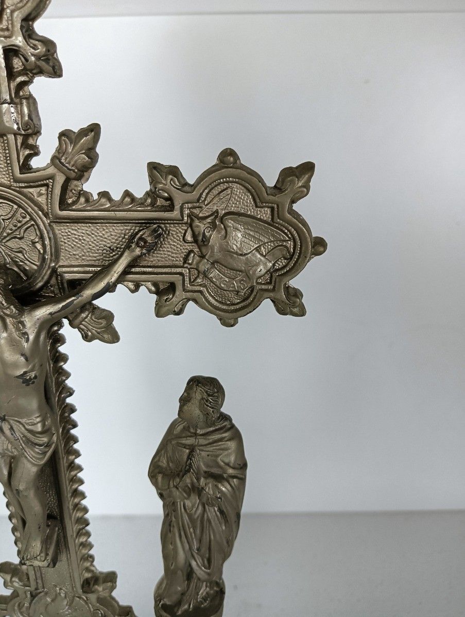 Standing Crucifix Cross Saint John Saint Mary Magdalene Golgotha Apostles Spelte photo for sale