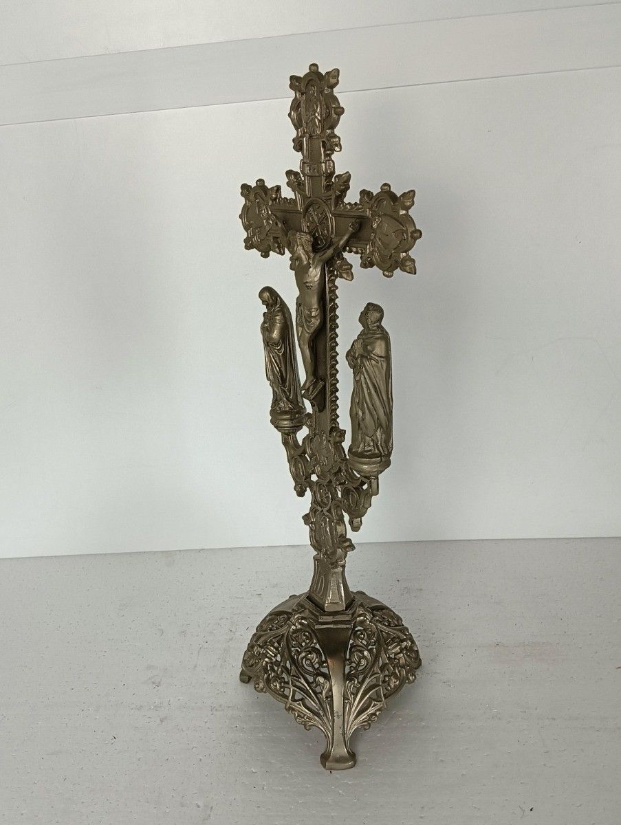 Standing Crucifix Cross Saint John Saint Mary Magdalene Golgotha Apostles Spelte photo 179.0