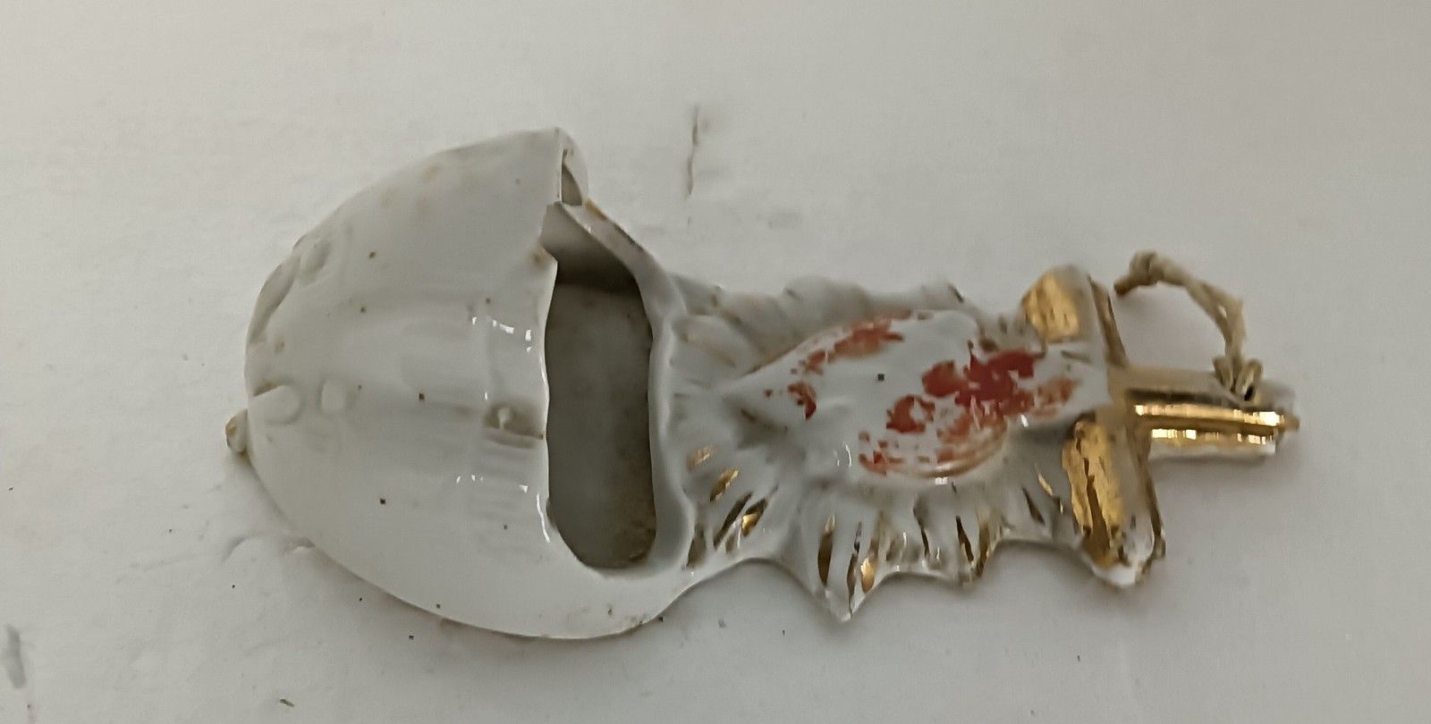 Antique Small Holy Water Font Vessel Bisque Porcelain Holy Heart Wall Hanging photo furniture