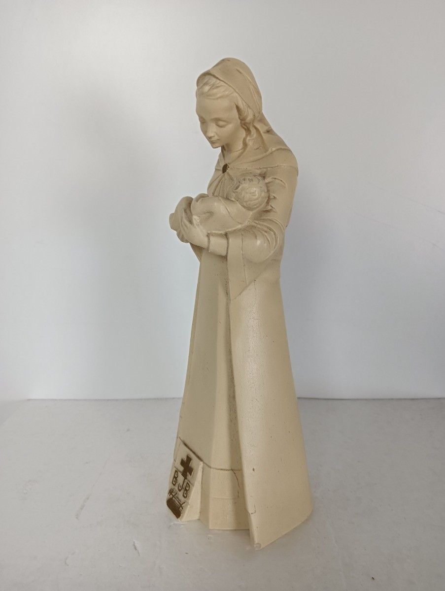 Art Deco Statue Virgin Mary Madonna With Infant Plaster Tenderness Bjb Collector photo 179.0