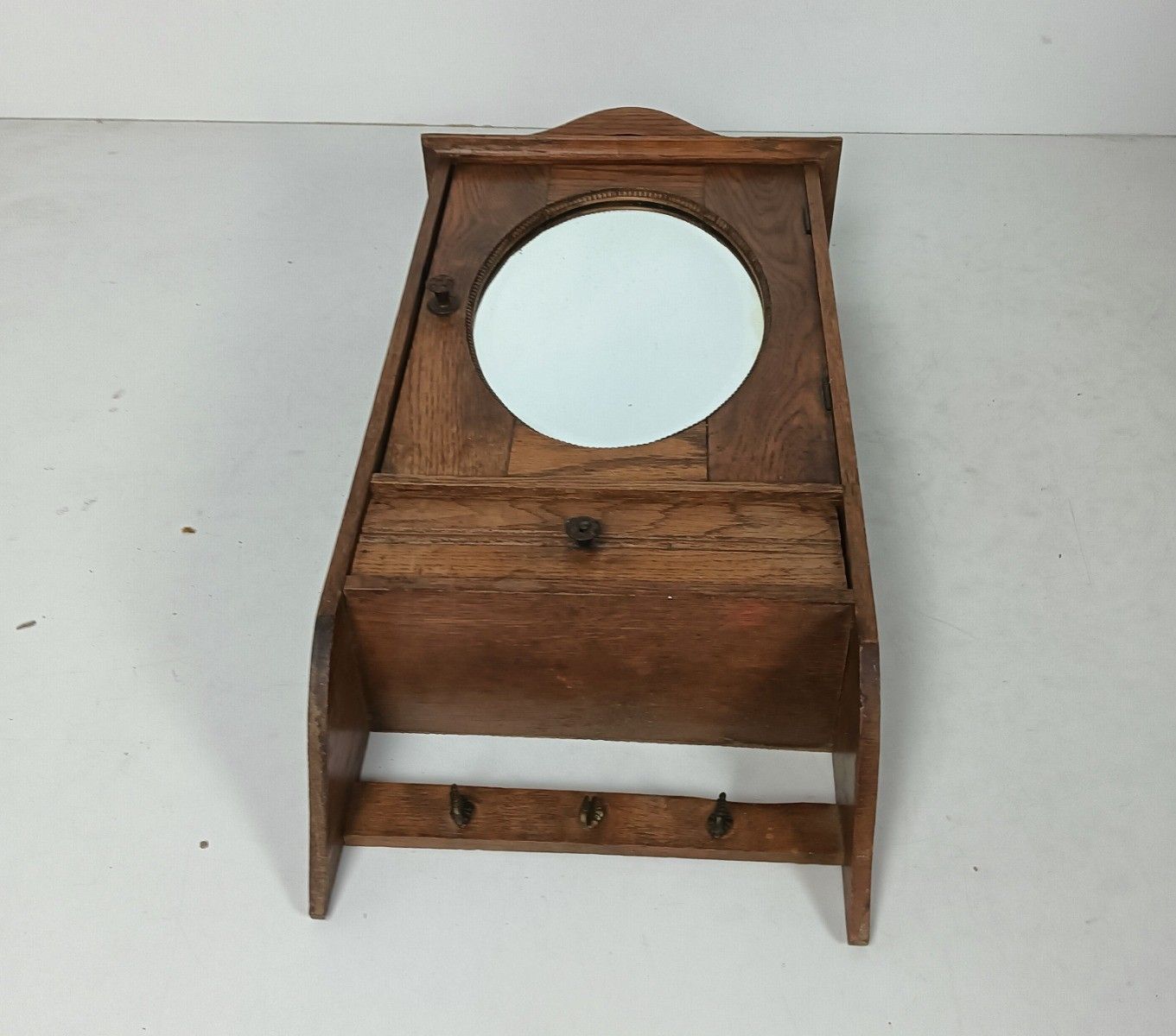 Medicine Cabinet  Wood Antique Apothecary Kitchen Bathroom Farmhouse Oval Mirror photo for sale