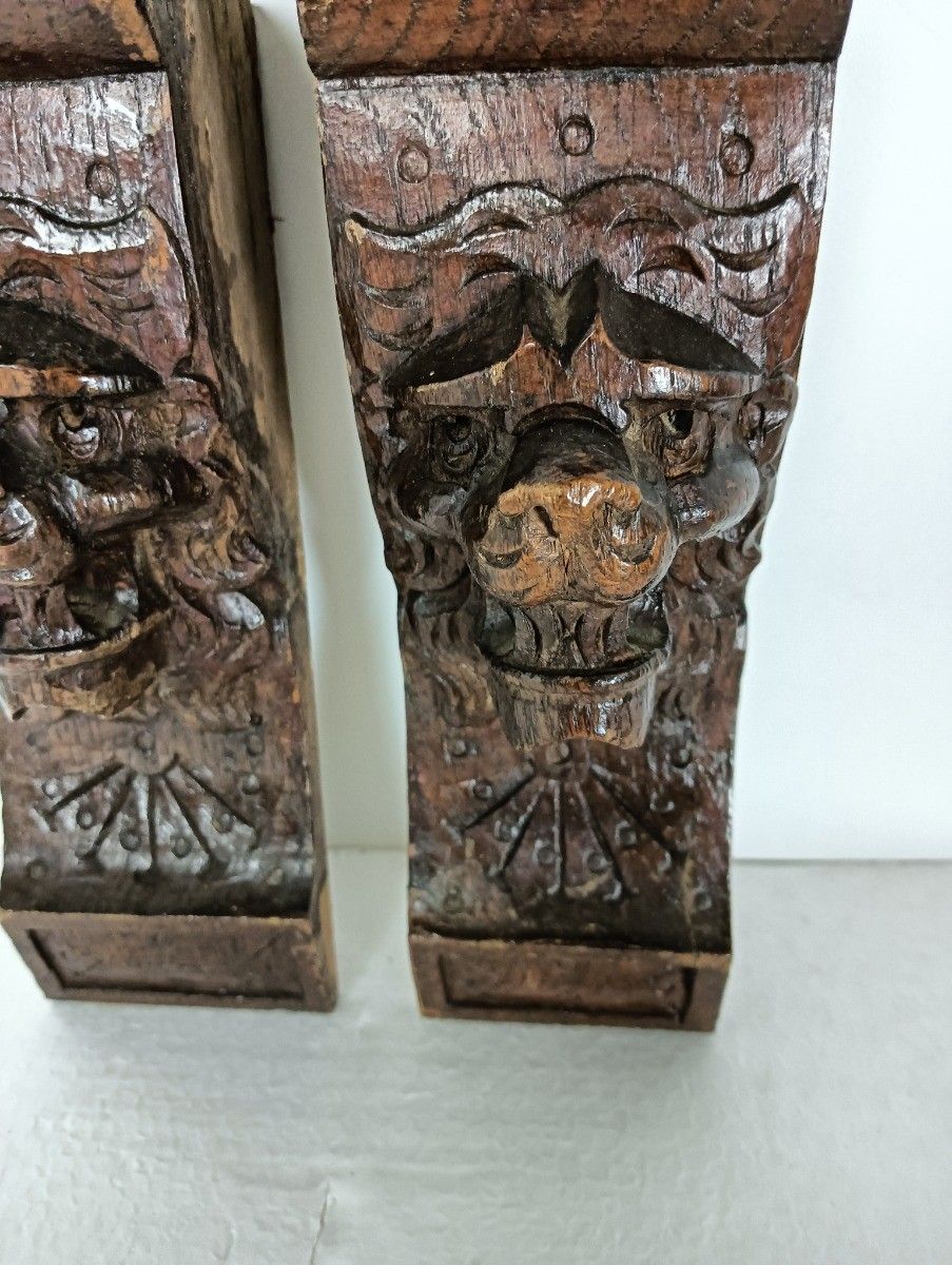 Antique Pair Corbels Hand Carved Wood Architectural Reclaimed Loon Heads Trims L photo Home Decor